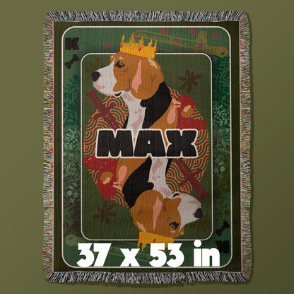 Personalized Woven Beagle Blanket - King Poker Card Design