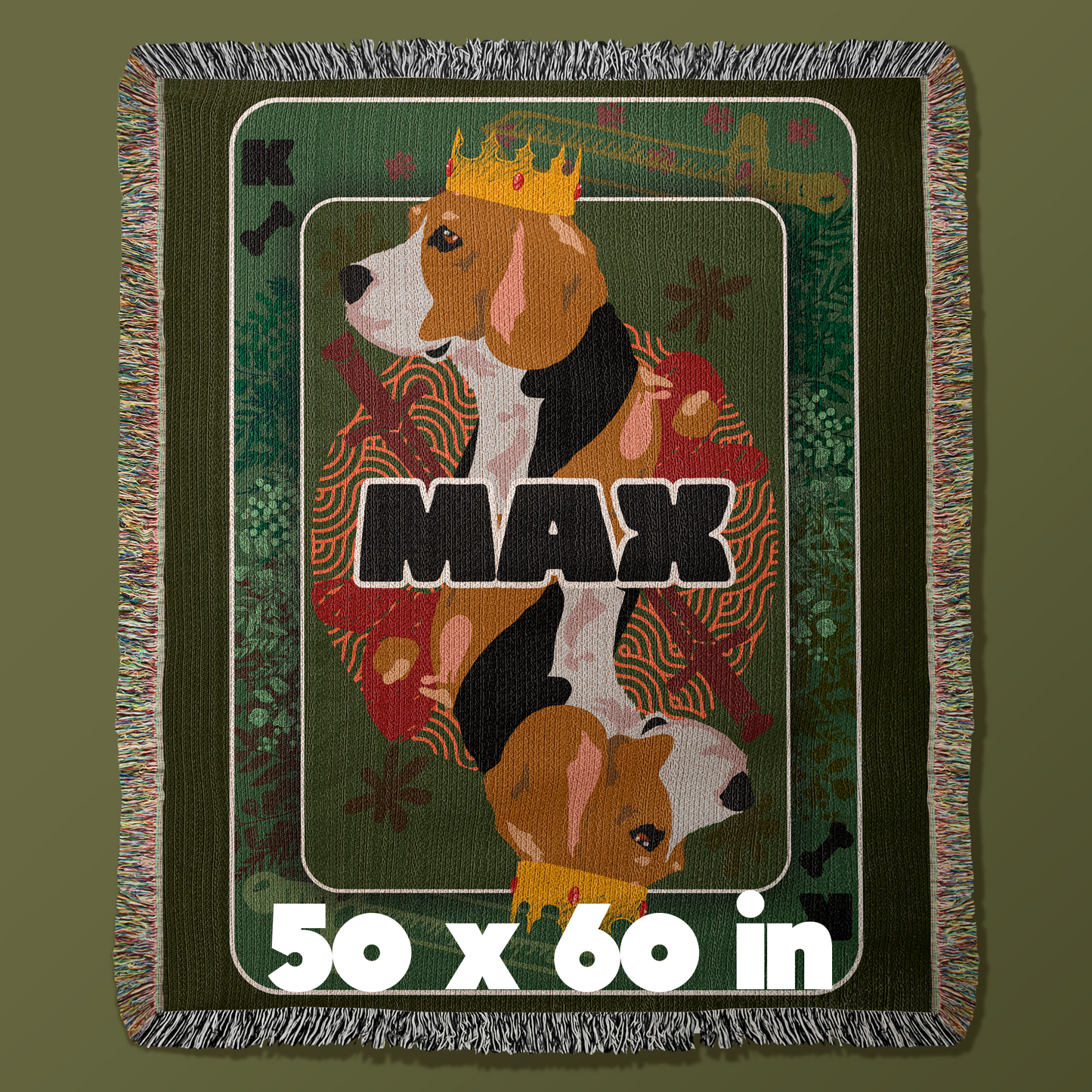 Personalized Woven Beagle Blanket - King Poker Card Design