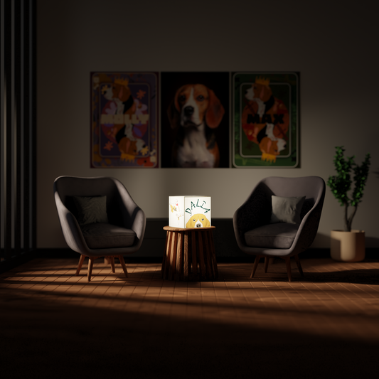 Personalized Cube Lamp - Beagle and Owner Name