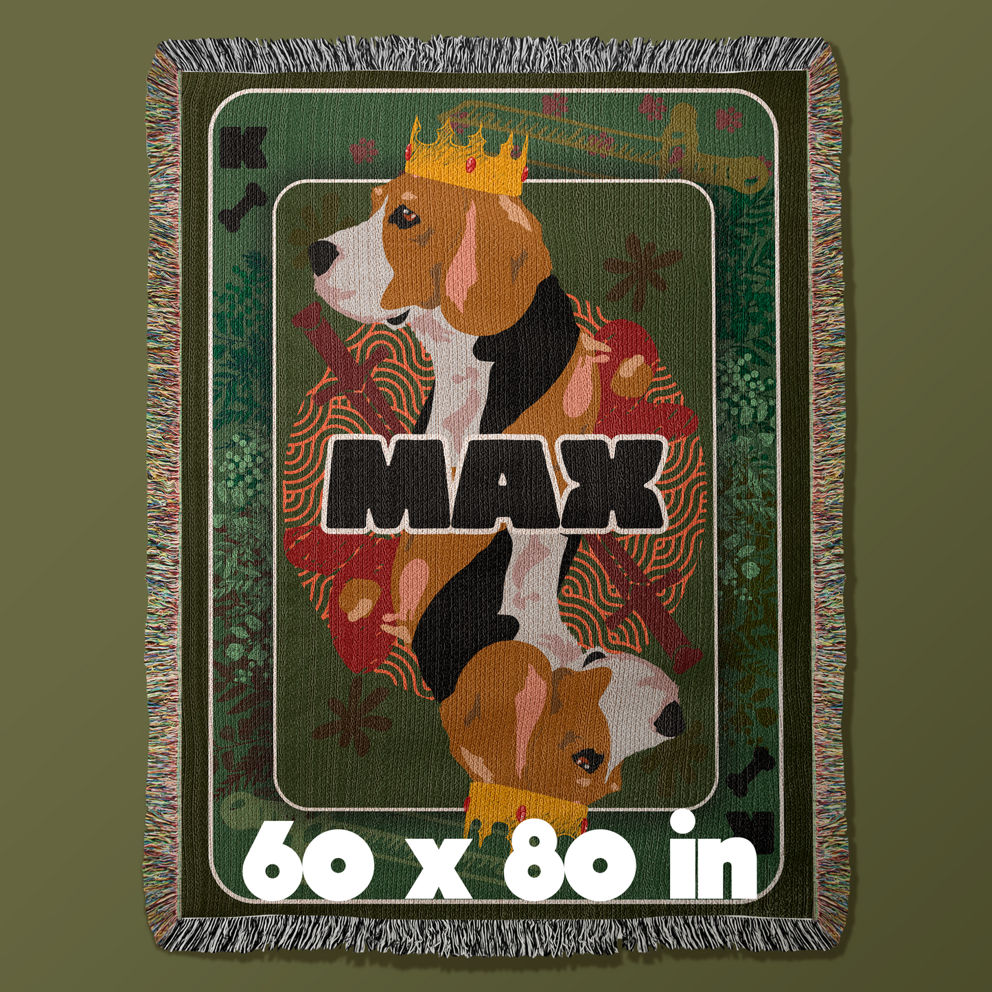 Personalized Woven Beagle Blanket - King Poker Card Design