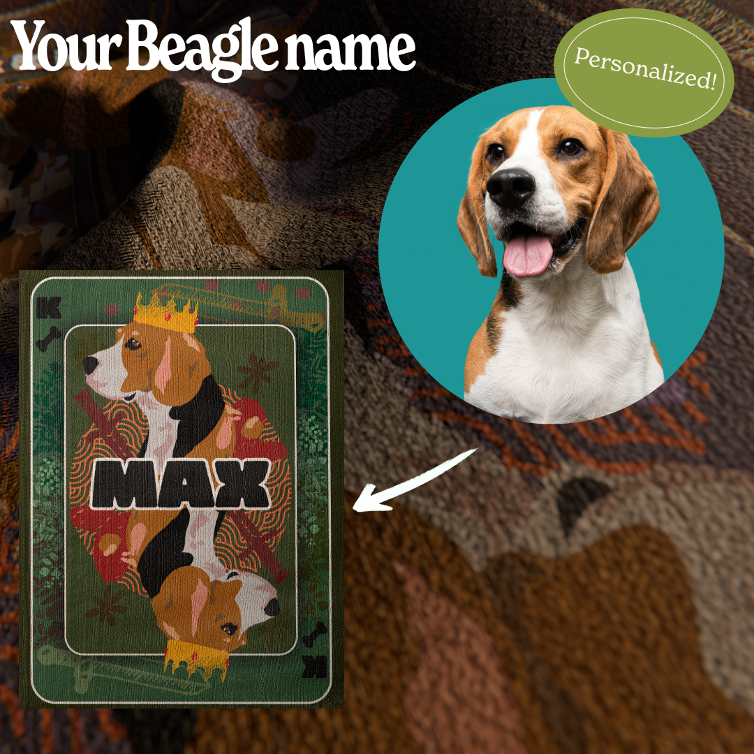 Personalized Woven Beagle Blanket - Queen Poker Card Design